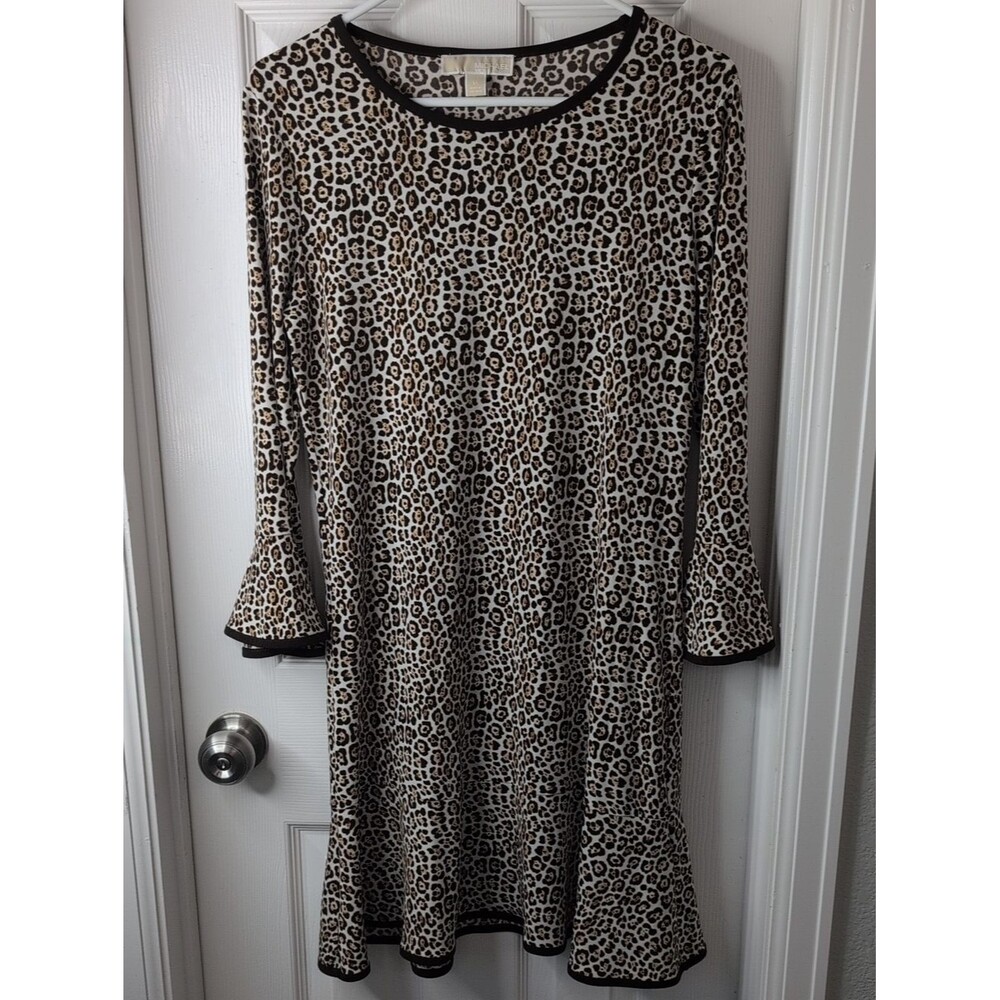 Michael Kors Leopard Print Long Sleeve Flounce-Hem Dress Size M